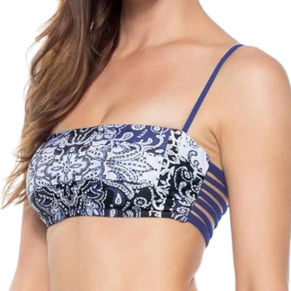 Becca By Rebecca Virtue Blue Americana Bandeau Bikini Top - Picture 1 of 6